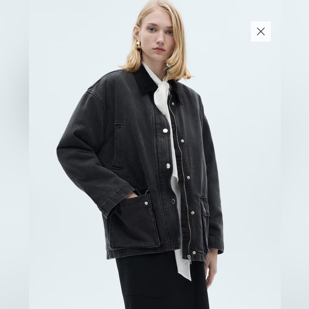 Mango Charcoal Jean Jacket With Corduroy Collar